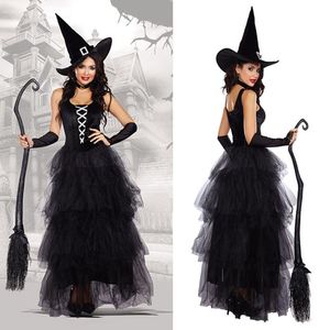 Temadräkt Halloween Witch Costumes for Women Adult Fantasy Black Dress Up Party Carnival Performance 221022