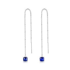 European style synthetic sapphire emerald long tassel dangle earrings women jewelry temperament s925 silver needle ear line earrings accessories gift