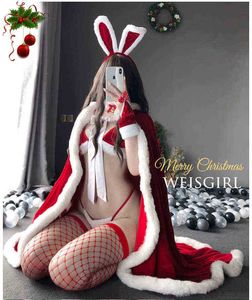 Stage Wear 2021 Women Women Babbo Natale Cosplay Come Christmas Bunny Girl Waidress Uniform Uniforme Sexy Bra G-String Lingerie Bra Sets T220901