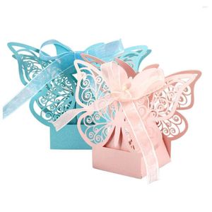 Gift Wrap 50 Pcs Hollow Design Butterfly Wedding Favour Box With Organza Ribbon Exquisite Candy Boxes Birthday Party Chocolate Gifts
