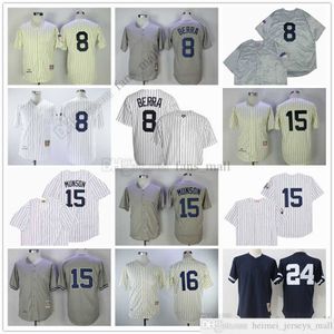 Film Mitchell och Ness Baseball Jersey Vintage 8 Yogi Berra Jersey 15 Thurman Munson 24 Gary Sanchez 16 Biege 1951 Sömda andningsbara