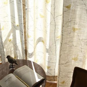 Curtain American Country Yellow Birds Cotton Linen Insulation Half Shade Curtains Fabrics For Living Room Print Plant Design Blinds #4