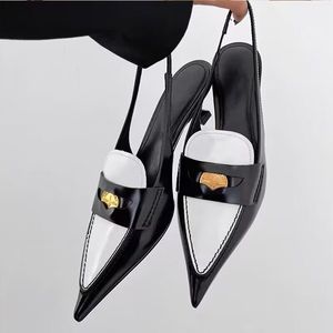 Kobiety sandały o niskim obcasie buty slingback-penny-loafers Med Lav oryginalne skórzane skórzane pompki Penny Penny Penny Piode Siewę palca 35-40