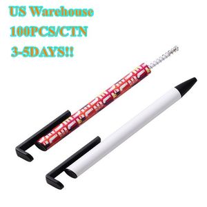Wholesale US Warehouse 2 IN 1 Sublimation Pens with Shrink Wraps Cartridge DIY Blanks Phone Holders Thermal Heat Transfer White Ballpoint Gel Pen Unique Gifts for Students