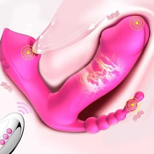 Sex Toy Massager 3 in 1 Sucking Vibrator 7 Mode Vibrating Sucker Anal Vagina Clitoris Stimulator Wearable Oral Suction Erotic Toys for Women