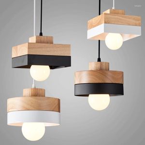 Kolye lambaları Modern Minimalist Yaratıcı Ahşap Ferforje LED LED ÇIL ÇILI BAR Yuvarlak Kare Yemek Yatak Odası Aydınlatma