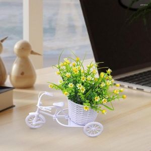 Decorative Flowers Mini Colorful Simulation Flower Wedding Decor Rattan Bike Vase With Silk Rose Bouquet Artificial Flore