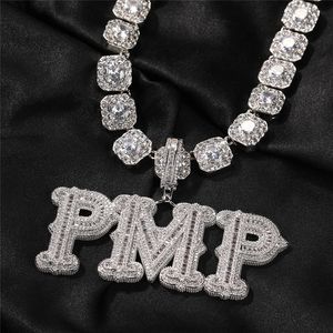 A-Z Custom Naam Vergulde CZ Diamond Iced Out Cursive Letter Initial Ketting voor Vrouwen Mannen Hip Hop Ketting met 24inch Touw Ketting