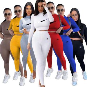 Kvinnor Solid Tracksuits Corset 2 Pieces Set Long Sleeve Zipper BodyCon Sexig Streetwear Matching Outfit Clothing Tracksuits