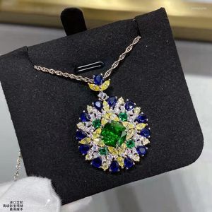 Chains Luxury 925 Sterling Silver Gemstone Charm Necklace For Women Peacock Tail Flower Royal Jewelry Colorful Zircon Wedding