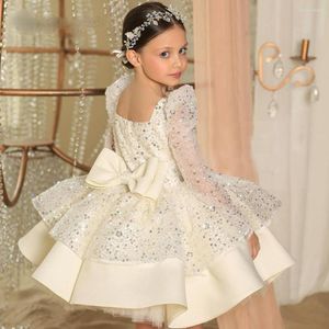 Girl Dresses Beautiful Ivory Long Sleeves Princess Flower Dress Pageant Girls Party Gowns First Communion