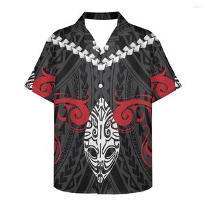 Camisas casuais masculinas Hycool Hawaii Flor Polinésia Padrão Tribal para homens Manga curta Moda solta Menina de verão BLUSA