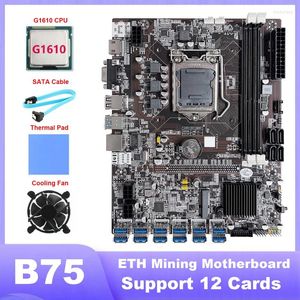 Placas base B75 ETH Mining Motherboard 12 PCIe to USB LGA1155 con cable de CPU SATA G1610 Ventilador de enfriamiento de red RJ45