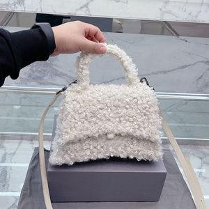 Lambwool timglasv￤ska mjuk plysch kvinna handv￤skor purses totes kvinnor crossbody axelv￤skor topphandtag pl￥nb￶cker ￤kta l￤der klassiska bokstav mjuka pl￥nb￶cker tote