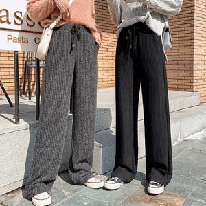 Women's Pants Capris 2020 Autumn Winter Women Casual Straight Pants Female Drawstring Loose High Waist Knitted Wide-leg Pants Casual Trousers T221024