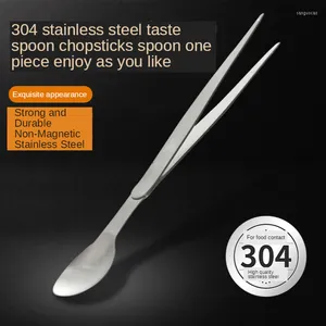 Set di stoviglie Cucchiaio da degustazione Pinzetta in acciaio inossidabile 304 Chef Piatti doppi Funzione scoop per il gusto Gadget per cucina coreana