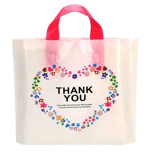 Bej Teşekkürler Plastik Çanta Noel Hediye Sargısı Bag Alışveriş Büyük Kapasite Tote Çantaları 50pcs/Lot