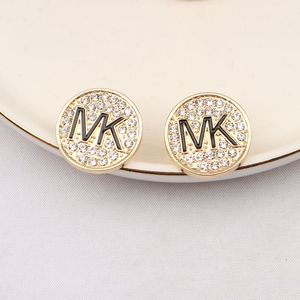 Fashion Women 18K Gold Plated Designer Ear Stud Earrings Brand Designers Round Geometry Double Letters Crystal Rhinestone Earring Wedding Party Jewerlry