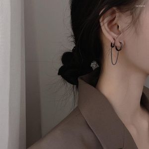 Kolczyki Dangle Korea 925 srebrny łańcuch srebrny podwójne ucha klamry prosta osobowość wieloeye przebite kobiece biżuteria na kolczykach