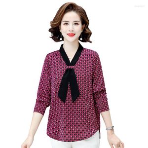 Kadınlar Blouses 2022 Polka Dot Bluz Kadınlar Tie V Yaka Uzun Kollu Moda Zarif Leydi Ofis İş Gömlekleri Üstler XL-5XL