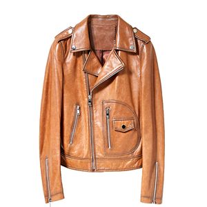 Fashion Street Mulheres Real Ovelha de Casa de Cea de Cera de Cera de Cera genu￭na Slim Fit Motorcycle Jackets