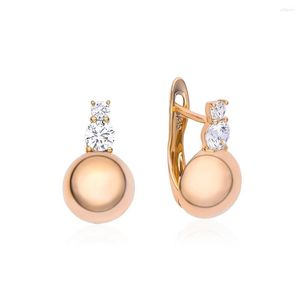 Dingle örhängen Hanreshe 585 Rose Gold Color Big Glossy Ball Drop For Women Simple Trendy Bride Wedding Jewelry Christmas Present