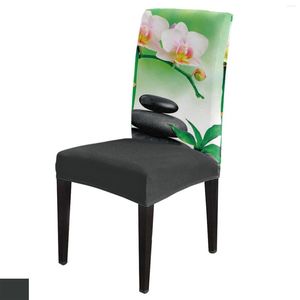 Krzesło okładki Zen Stones Orchids Flower Green Bamboo Cover Cover Spandex Estronape Siedzenie domowe biuro dekoracyjne biurko zestaw obudowy