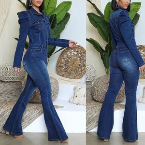 Macacões femininos jeans jeans de jumbo longa feminino Sexy Deep V pescoço Jean Buttons Cadeia de macacão azul preto para mulheres 2022 Mulheres