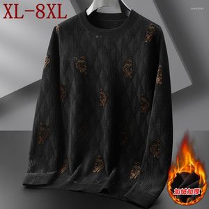 Camisolas masculinas 8XL 7XL 6XL 2022 inverno plus veludo suéter masculino macio quente moda impresso pulôver masculino casual lã pull homme