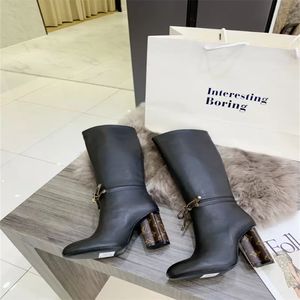 Fur boots snow luxury designer women winter leather classic kneel long ankle black grey chestnut coffee warm bow womens 35-40
