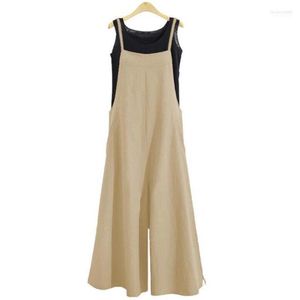 Kvinnors jumpsuits Sommarstil för kvinnor 2022 Vintage Casual Loose Linen Cotton Jumpsuit Dungarees PlaySuit Wide Leg Siamese Overalls