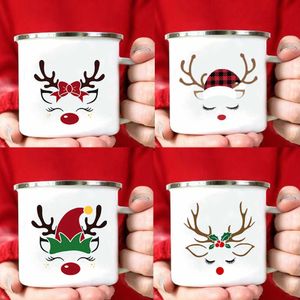 Muggar Ny julkartonghjort Drinking Cup Enamel Handle Coffee Milk Cups Home Kitchen Party Drinkware Creative Holiday Gifts Y2210