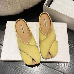 Slippers Women Summer Shoes Luxury Slides Low Female Mule Cover Toe Pantofle Loafers Flat Designer Mules 2022 Basic PU Fretwork