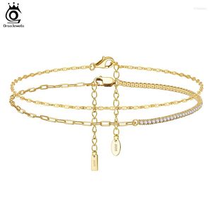 Anklets ORSA JEWELS 925 Sterling Silver Tennis&Paper Clip&Mariner Link Chain For Women Summer Foot Straps Jewelry SSA04