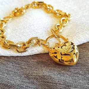 Bransoletki uroku 18 -karne złoto sproszkowane 7 mm szerokość łańcucha serca belcher kłódka damska solidna bransoletka Jejllery