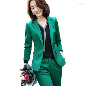 Women's Two Piece Pants Green Pant Suit Women Single Breasted Pockets Jacket 4xl Plus Size 2 Office Interview Pantalon Tailleur Femme F