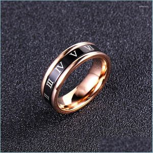Anéis de casamento anéis de casamento 6mm Titanium Steel Ring Numbers Roman Loves Loves Rotatable For Men and Women Wedding Brit22 Drop Delivery 202 Dhaj6