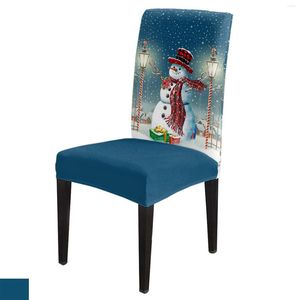 Couvre chaise Christmas Snowman Village Gift Dining Cover Spandex Elastic Slipcover Case for Wedding Home Room