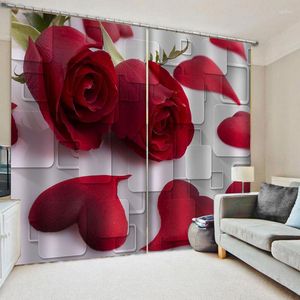 Curtain Blackout Window Drapes Luxury 3D Red Rose Curtains For Living Room Bed Office Home Flower