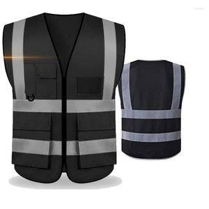 Motorcykelkläder Multi Pockets Black Reflective Safety Vest med hög synlighet Sliver Strip för män och kvinnor cykelanpassad logotyp kvinna