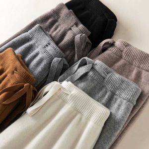 Pantaloni da donna Capris Donna Pantaloni a gamba larga Donna Autunno Inverno spessi Pantaloni dritti larghi caldi Pantaloni con cravatta in maglia Pantaloni a vita alta per il tempo libero T221024