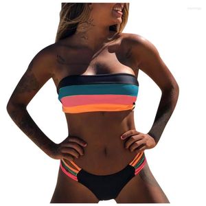 Menas de banho feminina 2022 feminino 2022 Roupete listrado Mulheres de verão Bikinis Sexy Biquinis Confirtar Push Up Bathing Suit Ladies Halter