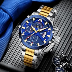 Zegarek megalith moda mężczyźni kwarcowe zegarki stalowe sportowe wodoodporne chronograph Watch Man Blue Dial Date Clock Relojes para hombre