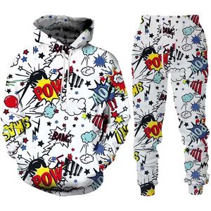 Herrspåriga Hip Hop 3D -tecknade tryckta hoodie -byxor passar coola män/kvinnor 2 st.