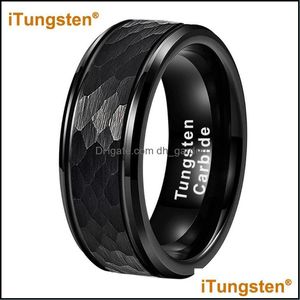 Eheringe Eheringe Itungsten 6 mm 8 mm Tropfen Schwarzgold Rose gehämmert Wolfram Ring Männer Frauen Band Trendy Schmuck abgeschrägt Comf Dhli9