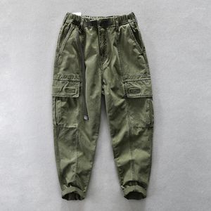 Herrbyxor Autumn Green Cargo Pant For Men baggy joggers mode streetwear casual byxor elastisk midja ren bomull