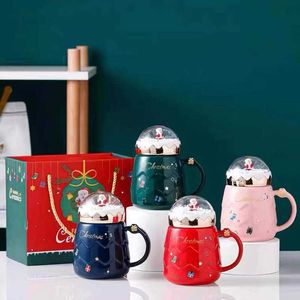 Mugs Christmas Cup Mug Ceramic Santa Claus Figurines with Lid Milk Coffee Home Office Water Drinking Bottle New Year Gifts Y2210