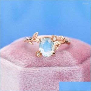 Anéis de casamento anéis de casamento vintage ramo simples oval zircão rosa cor de ouro para mulheres engajamento de moda 2022 jóias da moda Dhuy4