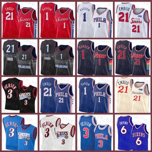 2022 Best S 76er Basketball Jersey James 1 Harden Joel 21 Embiid Allen 3 Iverson Julius 6 Erving dobrej jakości