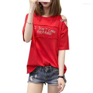 Women's T Shirts Summer Womens Tops Tee Casual Half Sleeve Printed Off Shoulder T-shirt 2022 Cotton Female Red White Clothes